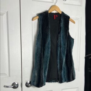 Faux Fur Vest in Black and Teal